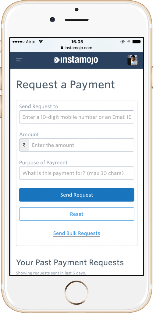 request a payment instamojo