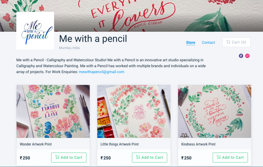 online store on Instamojo - me with a pencil
