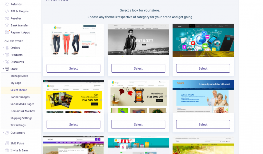 how to choose theme for your Instamojo online store