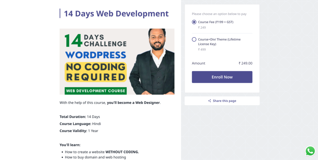 sell online courses with a landing page