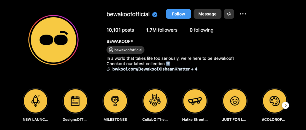 Bewakoof Instagram story highlights