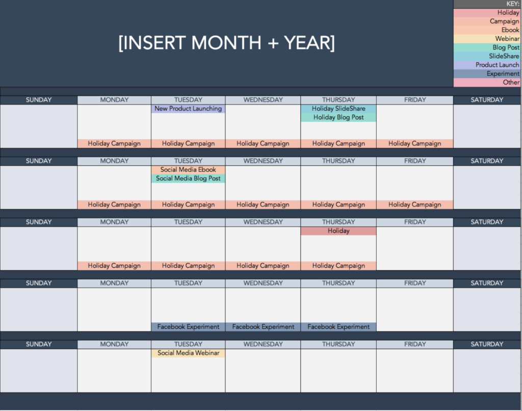 social media calendar by Hubspot