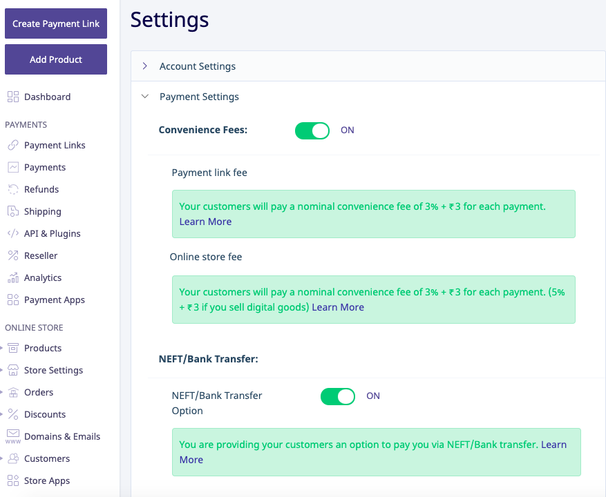 Payment settings