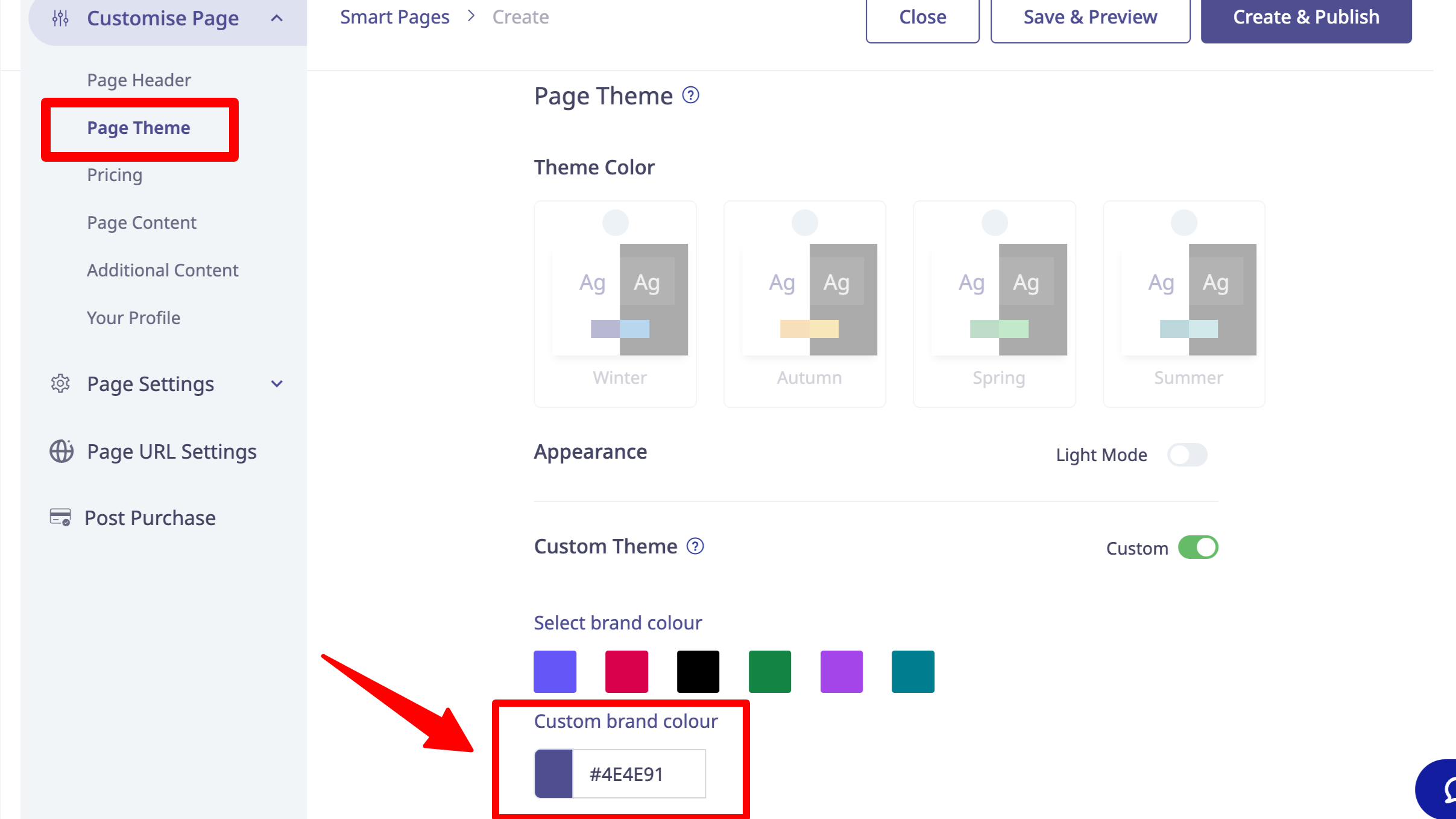 customise theme colour on smart page pro