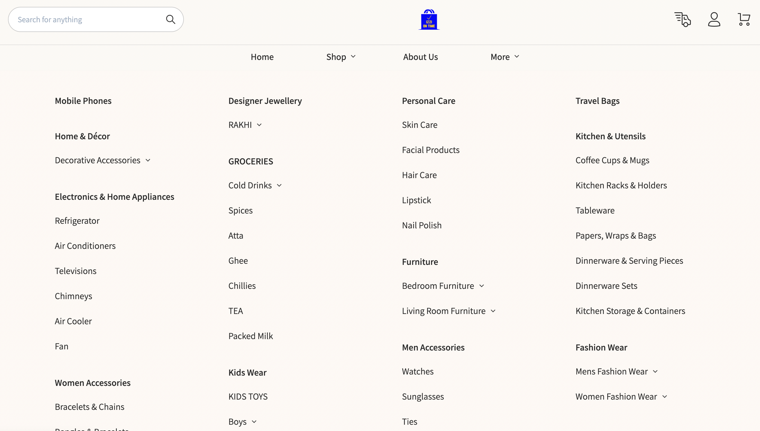 izzicommerce online store structure