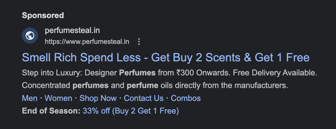 Google ads for selling perfume online