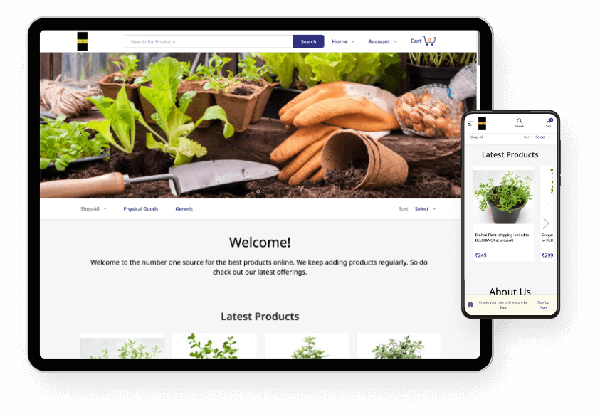 Root shoot eCommerce website